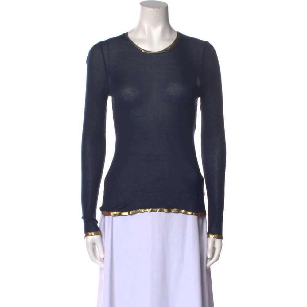 Zadig & Voltaire Willy Gold Metallic Knit Modal Scoop Top Sweater Black…